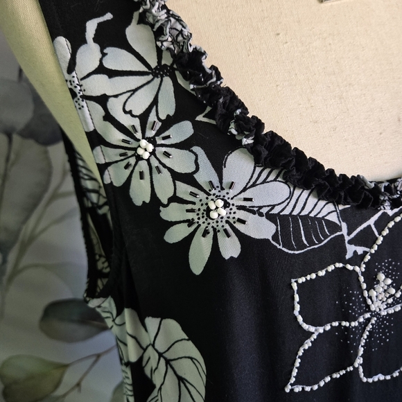 PARADISO | Hawaiian Black & White Beaded Floral Sundress sz XL - Picture 5 of 7